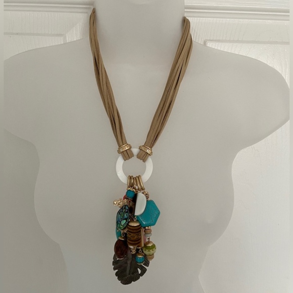 Multi stone and leather  necklace